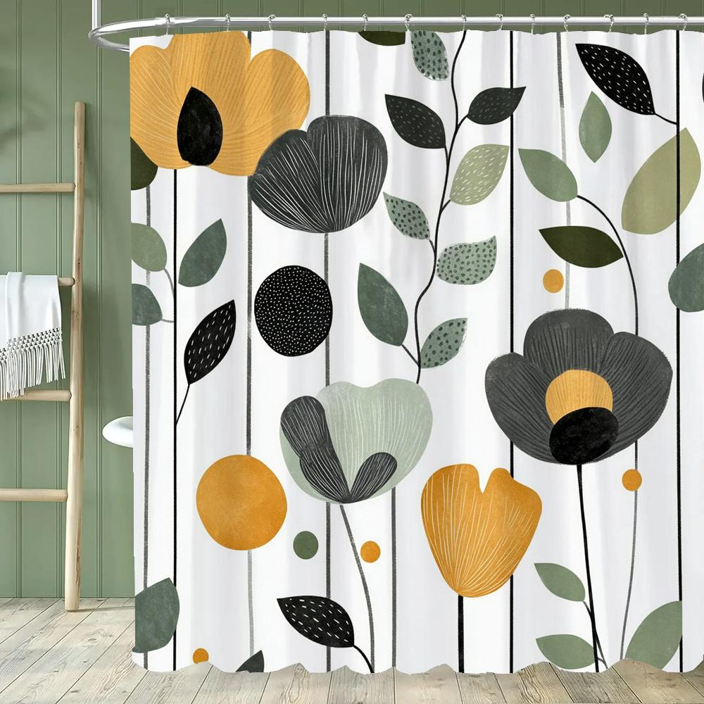 

Modern Art Abstract Leaves Shower Curtain, Bathroom Curtain,Printed Polyester Home Decorative Curtain With Hooks W60H190(CM)-1 Pcs