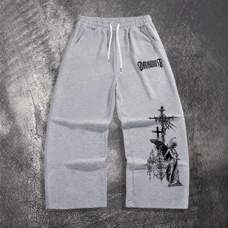 Y2K Gothic Letter Print Wide Leg Sweatpants Loose Fit Tie Waist Track Pants Unisex Women