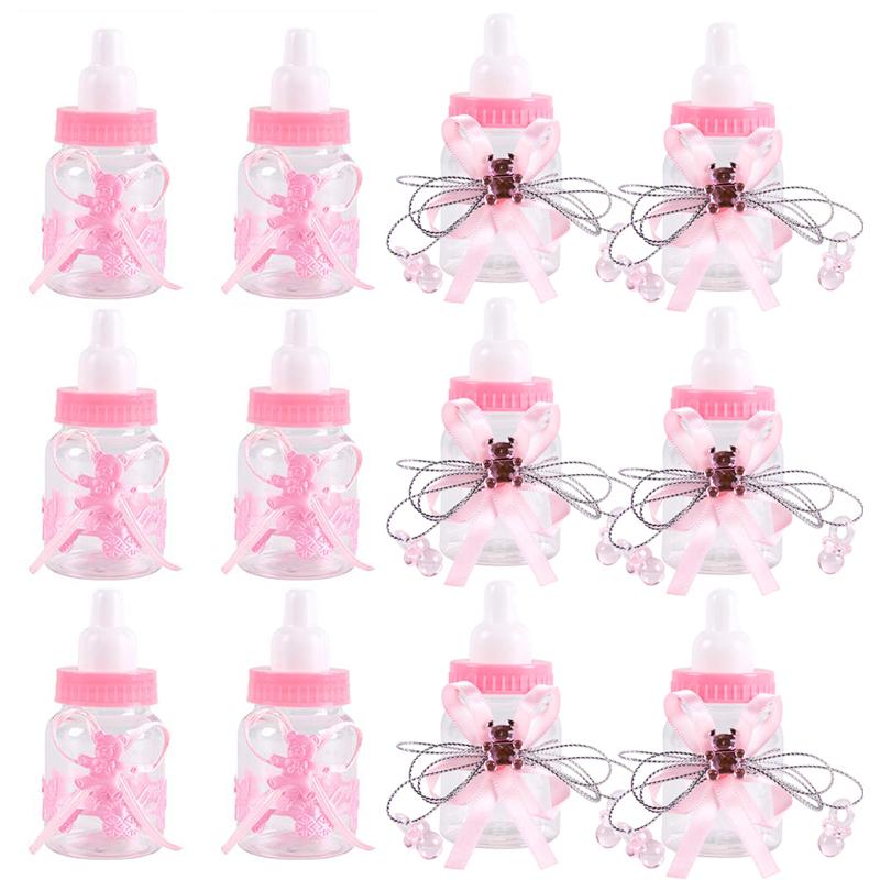 6/12pcs Blue Pink Baby Shower Gift Box Bottle Boy Girl Birthday Party Favors Gift Favorite Baptism Christening Candy Boxes