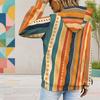 Kadın Plus Beden Uzun Kollu İpli Kapüşonlu Sweatshirt Soyut Baskılı Kanguru Cepli Pullover