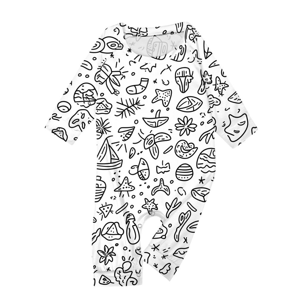 DIY Hand Painted Colorable-Parent-child Outfit - Print Round Neck Parent-child Long Sleeve Long Pants Home Clothes Suit Spring