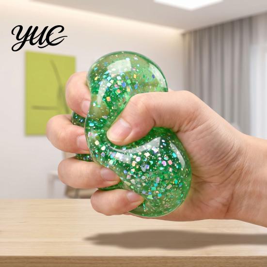 Hand Therapy Exercise Balls Coconut Oil Stress Relief Balls, Squishy Glitter with Colorful Sequins, Office Desk Toys Slow Rising Fidget Toy,
