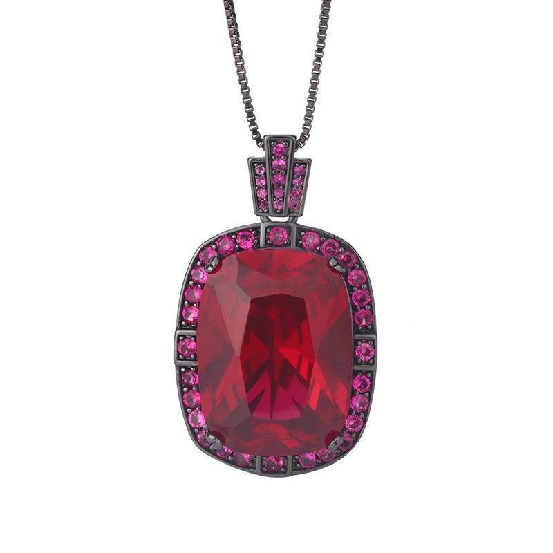 Jewelry Copper Bottom Gold-Plated Simulation Red Corundum Fat Rectangular Black Gold Personalized Set 15 * 20