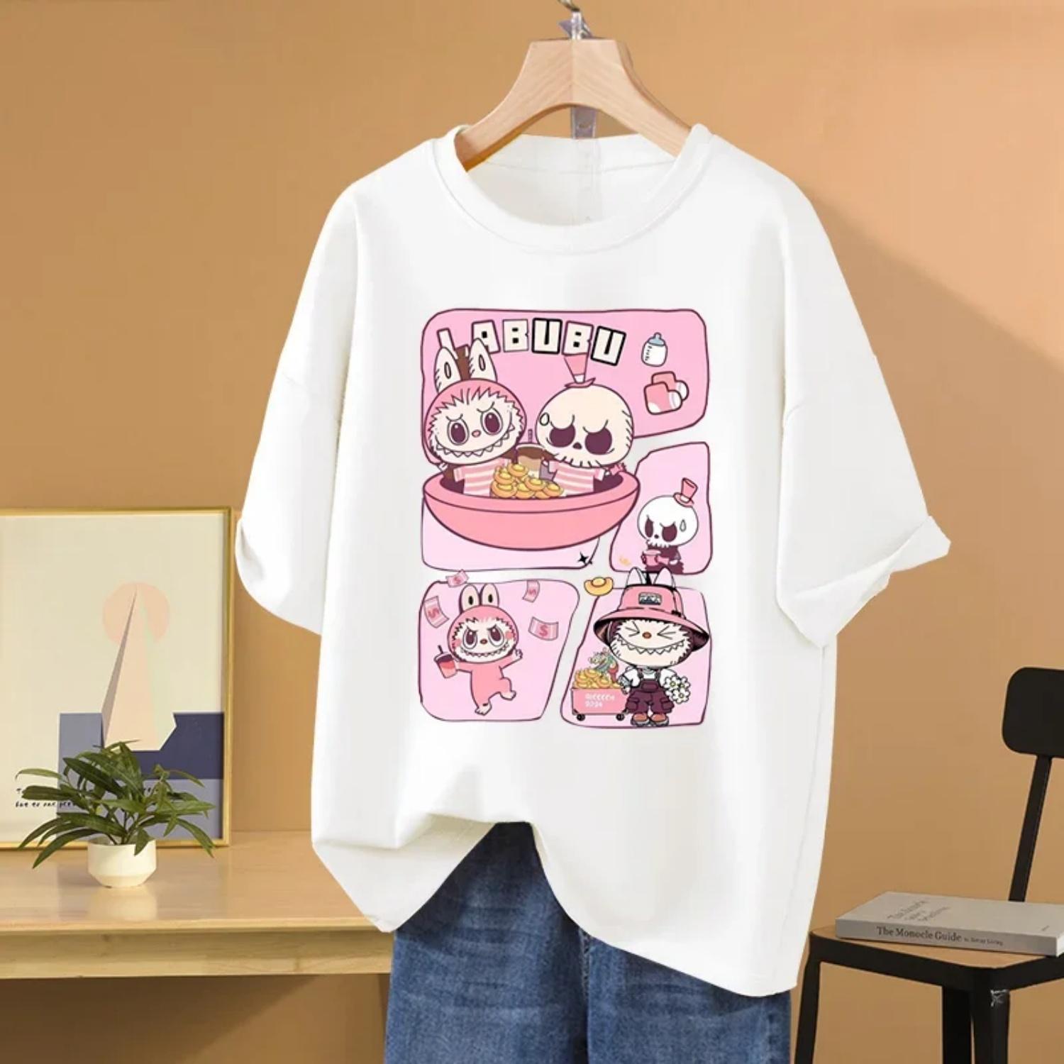 Anime LABUBU Print T Shirt Couple student street sports casual T-shirt Cute Creative Couple Jacket Trend Shirt Gift Toy XXXXXL белый 1670₽