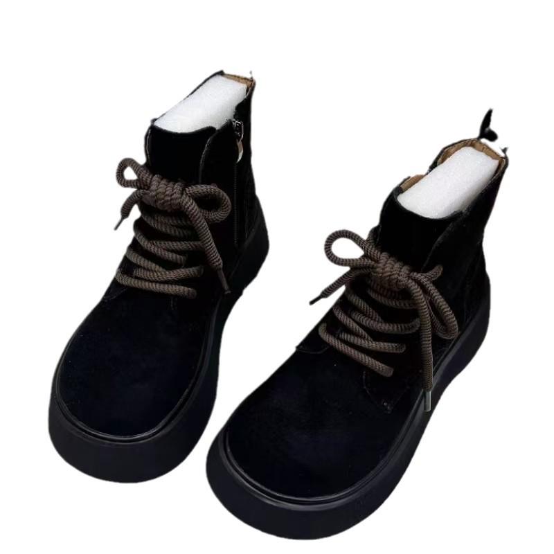 Popular thick-soled Martin boots for women's 2025 winter new small man heightening, velvet, warm, fur and thin short boots