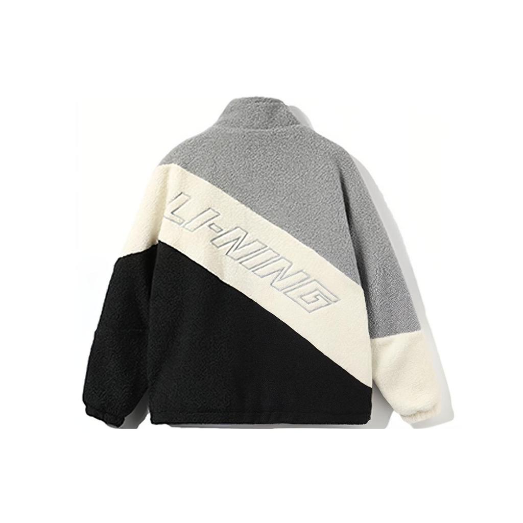 Li-Ning Fleece Stand Collar Warm Embroidered Sports Cotton Jacket Unisex Outerwear Rock-Gray AFMR494-1