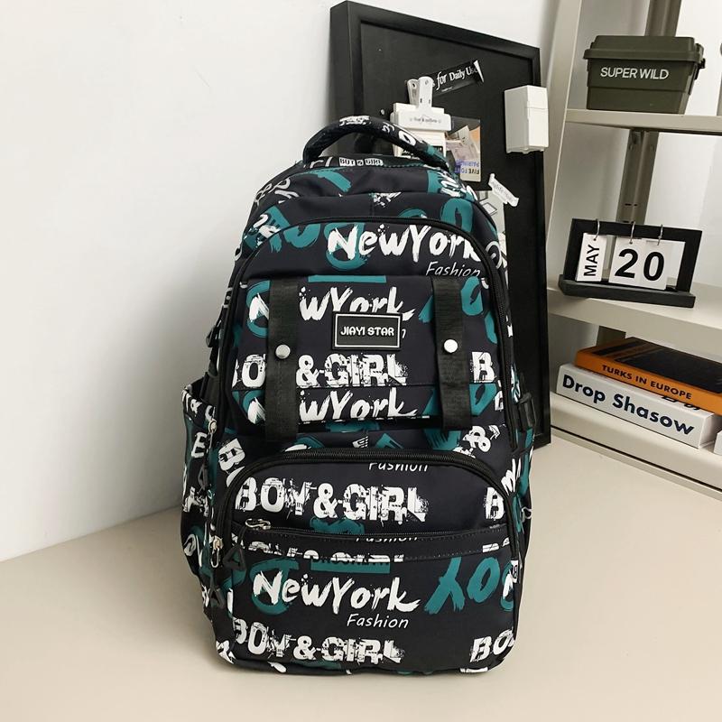 Large Capacity Student Backpack Graffiti Print Campus Backpack Men Lightweight Couple Backpack