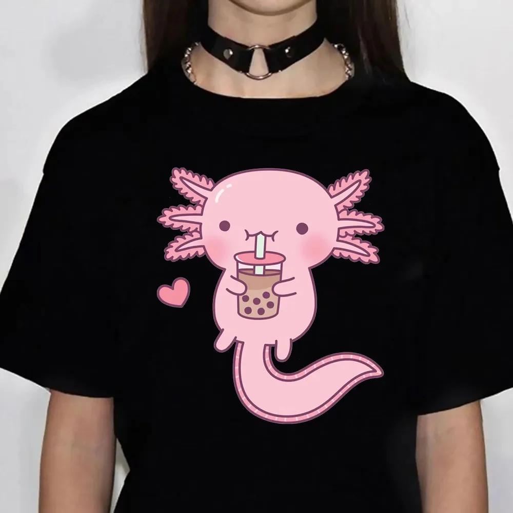 NEW Cute Axolotl Drinking Bubble Tea Printed Kids Tshirt Summer Pure Cotton Shortsleeved Casual Tops for Boys and Girls