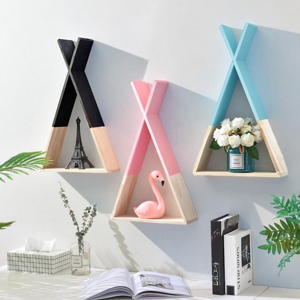 Children Wooden Wall Shelf Triangle Storage Bookshelf Living room and home Decor