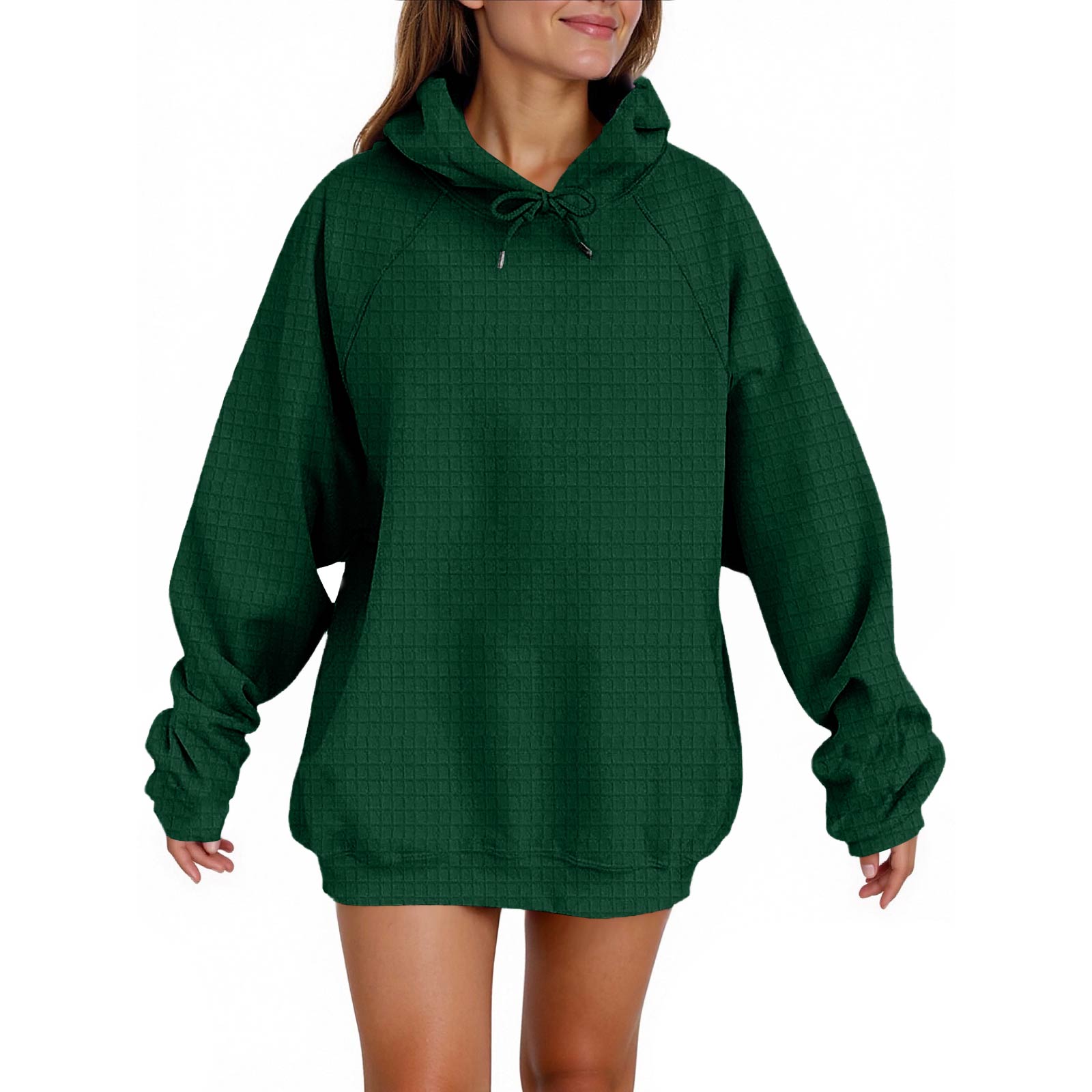 

Женская мода Повседневная однотонная толстовка с капюшоном, с длинным рукавом, пуловер со шнурком XL зелёный