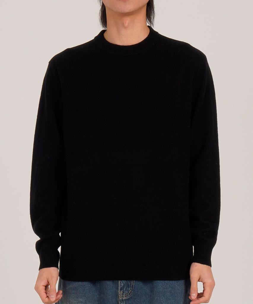 Beoteunseoul [90% Wool] Minimal Crew Neck Daily Knit (Black)