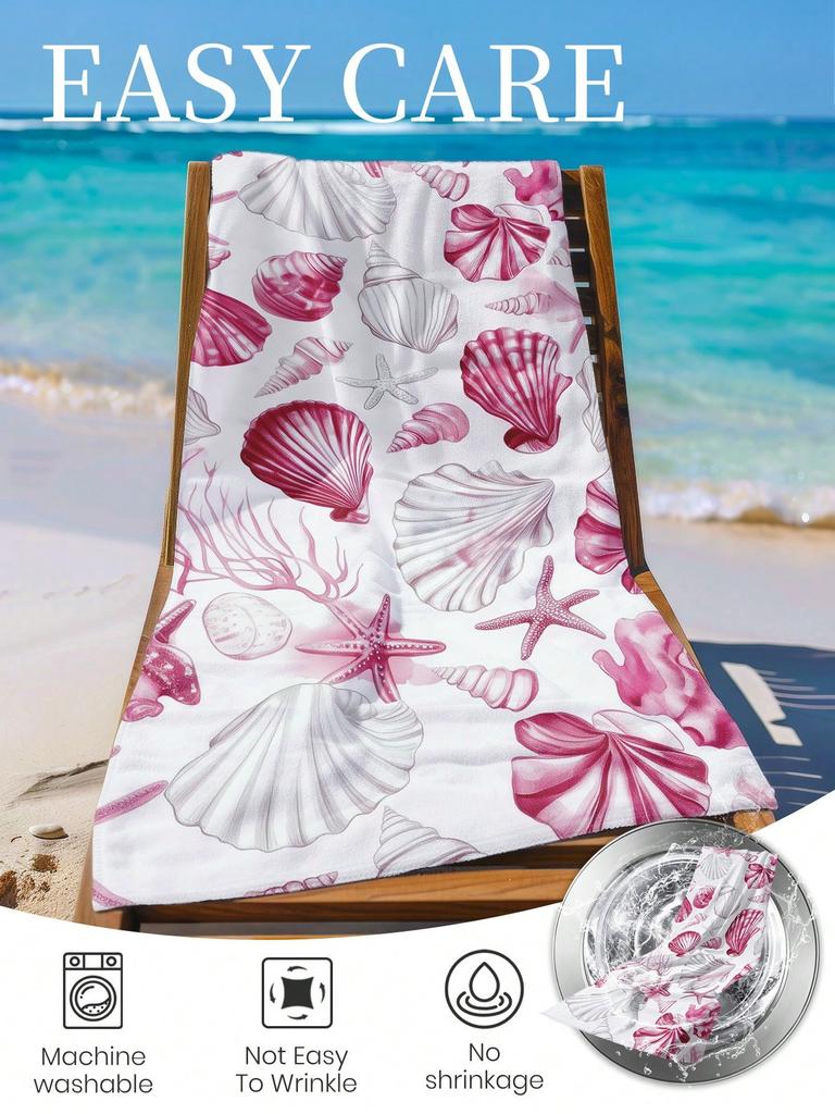 Pink Seashell Beach Towel Single Sided 2D Print Soft Quick Dry Microfiber Beach Towel Pool Beach Travel Decor Coastal Vibe Gift