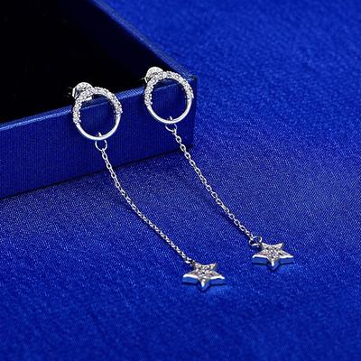 Longues Boucles d'Oreilles Étoile pour le Tempérament des Femmes Simples Personnalité Diamant Éclatant Gland Boucles d'Oreilles à Fermoir