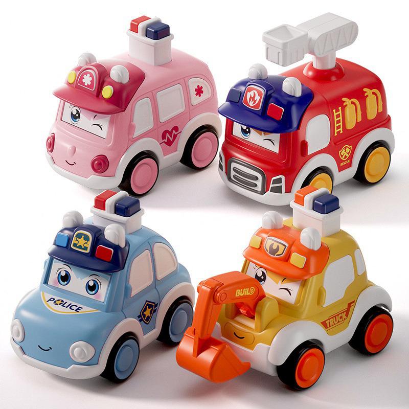 Adorable Boys' Toy Cars: Ambulance & Police Car Set - Durable, Cartoon-Style for Ages 3-4