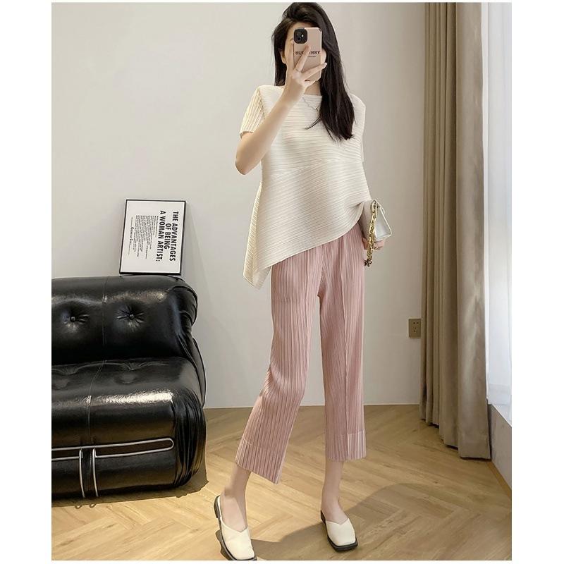 Miyake Pleats Women's High-End Plus Size Stretch T-Shirt - 2025 Summer Trend