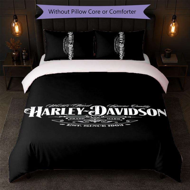 Set Copripiumino Harley-Davidson 3 Pezzi 1 Copripiumino e 2 Federe Biancheria da Letto Morbida per Camera da Letto Domestica