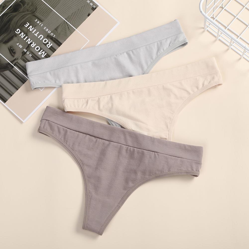Women Cotton Solid Color Panties Lowwaist Breathable Sports Gstring