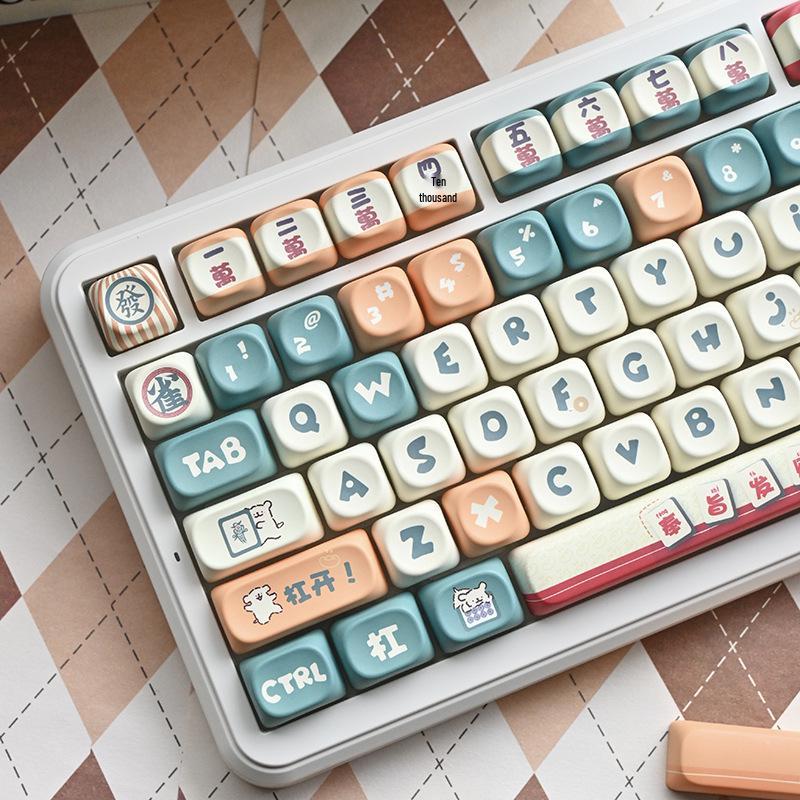 Mahjong Puppy Moa Five-Sided Dye-Sublimation Custom Cute Theme Keycaps for Mechanical Keyboards