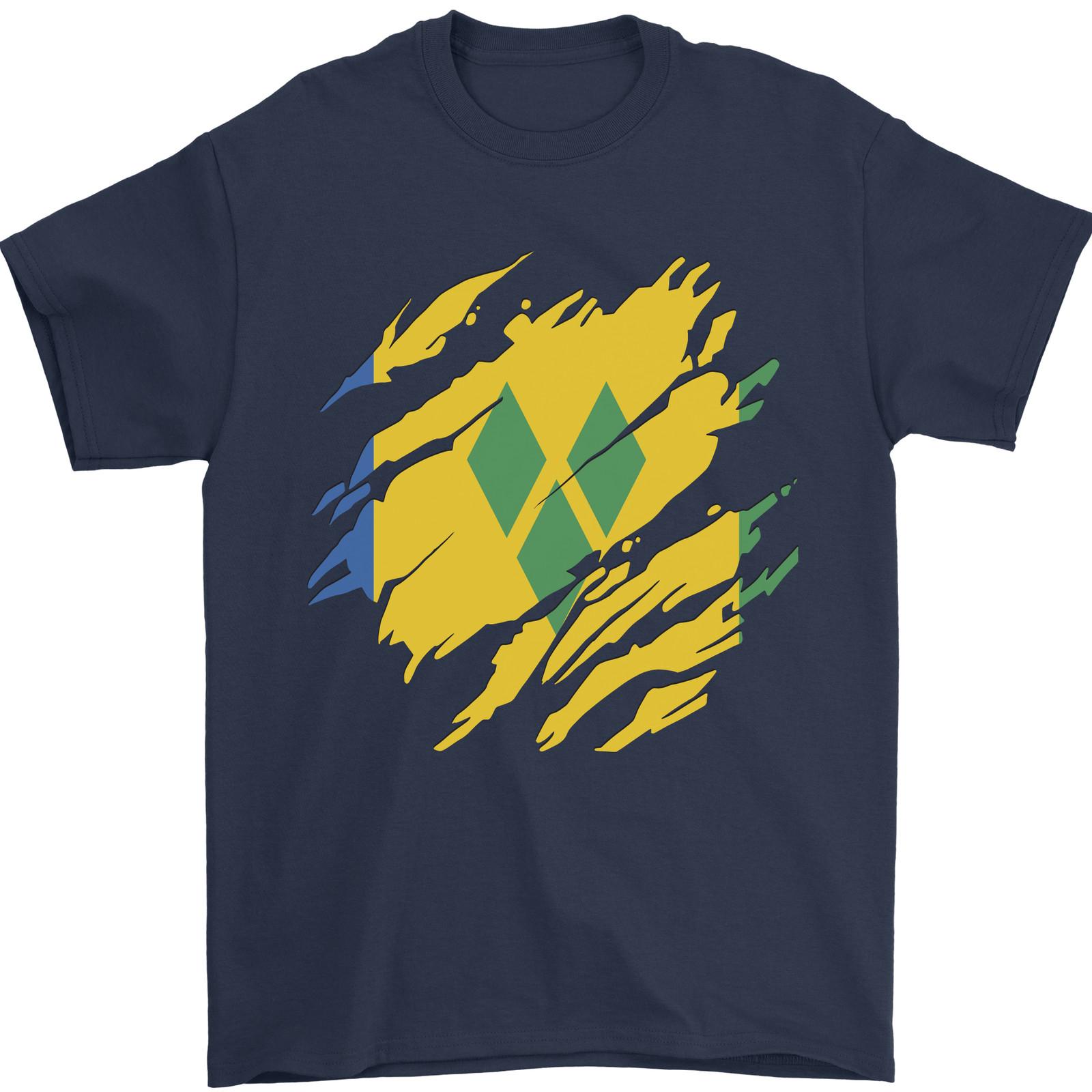 Torn Saint Vincent and Grenadines Flag Football Mens T-Shirt 100% Cotton 4XL