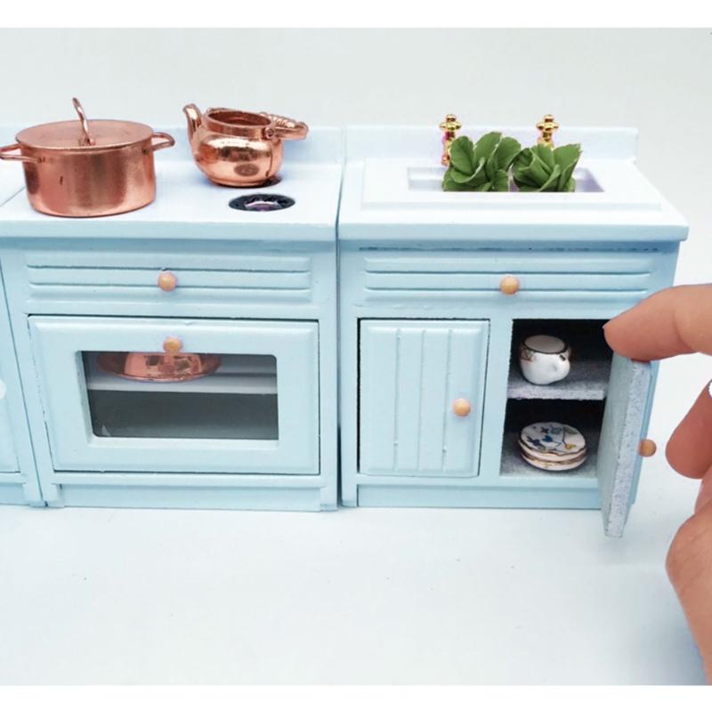 1/12 Dollhouses Miniature Kitchen Cabinet Set with Cooking Stove Kitchen Skin Dollhouses Furniture for Realistic Play