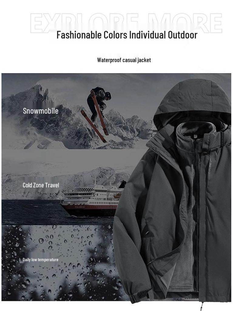 Windproof & Waterproof 3-in-1 Detachable Couples' Mountaineering and Skiing Suit Set