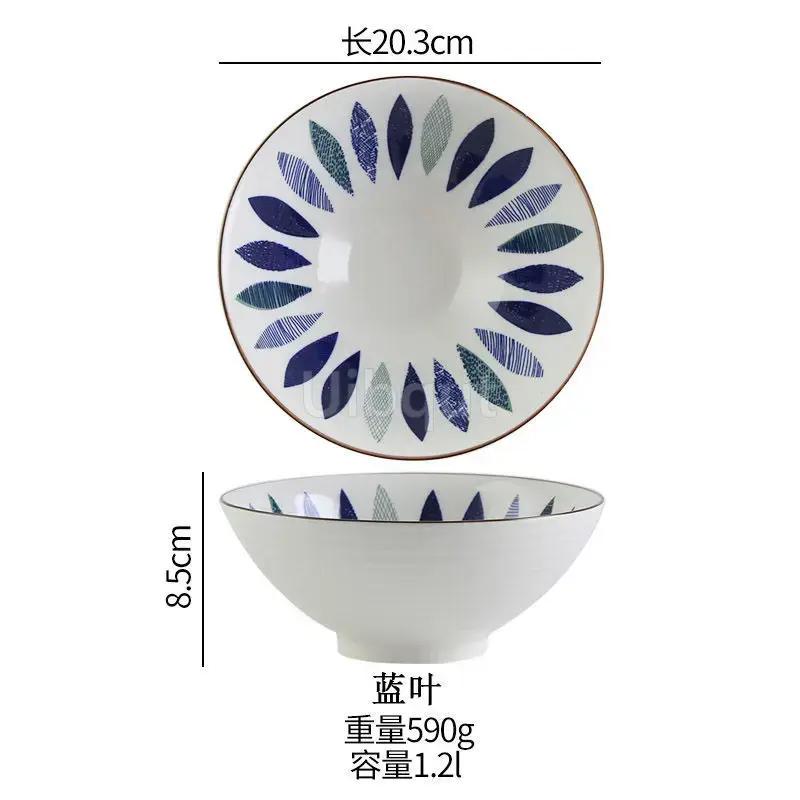 Salad Bowl 8 inch Ceramic Creative Hand Painted Pattern Japanese Ramen Bowl Household Large Noodle Soup Bowl Multi Purpose 20cm