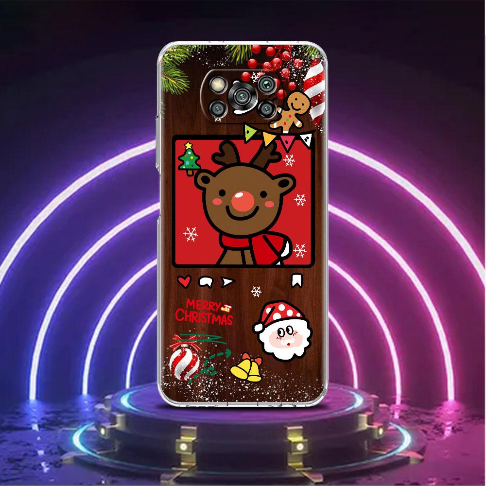 Clear Soft Case For Xiaomi Mi Poco X3 NFC M3 F3 12 11 Lite 11T 10T X3 Pro Note 10 9T Phone Funda Cover Christmas Cute Sled Elk