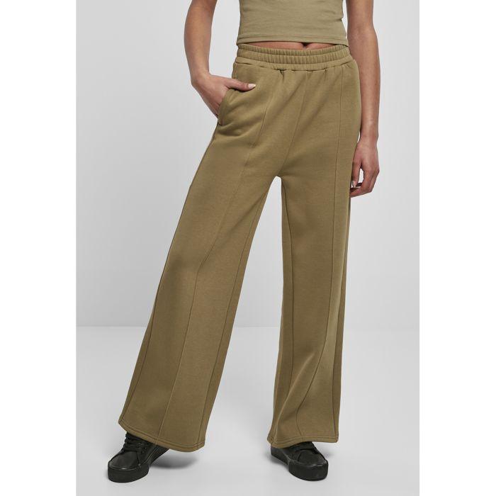 Pantalon Femme - Urban Classics - Pin Tuck - Vert Olive - Grande Taille - Coupe Droite
