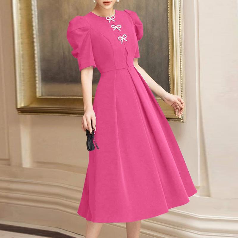 

ZANZEA Женское повседневное длинное платье с круглым вырезом и короткими рукавами 5XL темно-розовый