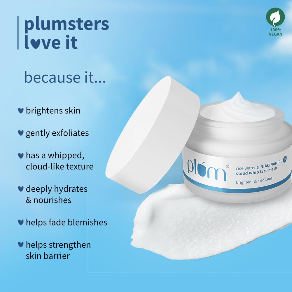 Plum 5% Niacinamide & Kaolin Clay Cloud Whip Face Mask 50g | Brightening, Hydrating, Gentle Exfoliation