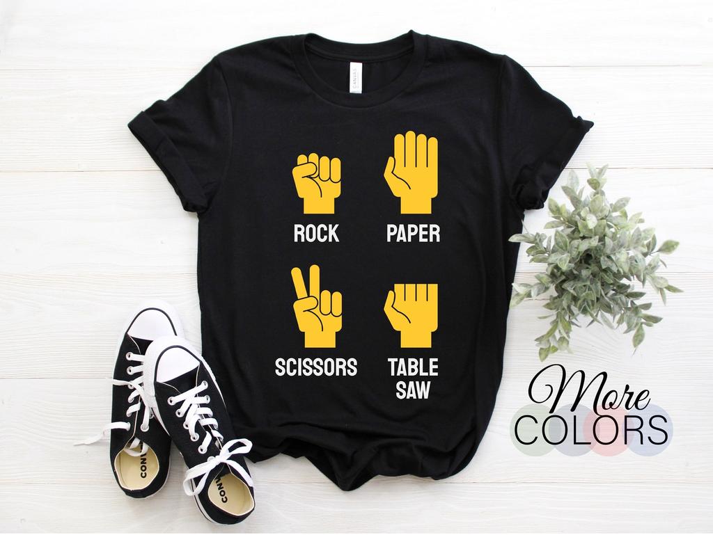 Carpenters Shirt Rock Paper Scissor Table Saw Fathers Day T-Shirt, Funny Birthday Christmas Gift Dad Husband Carpenter Woodworking TShirt,
