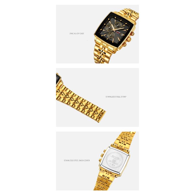 Skmei Luxury Quartz Mens Casual Top Brand Square Watches Movement Waterproof Mens Wristwatches Date Week Display Male Clock