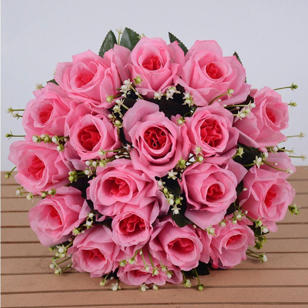 Mini Real Happy Flower 18 Head Crystal Grass Bouquet Rose Flowers Decorative  Home Decorative