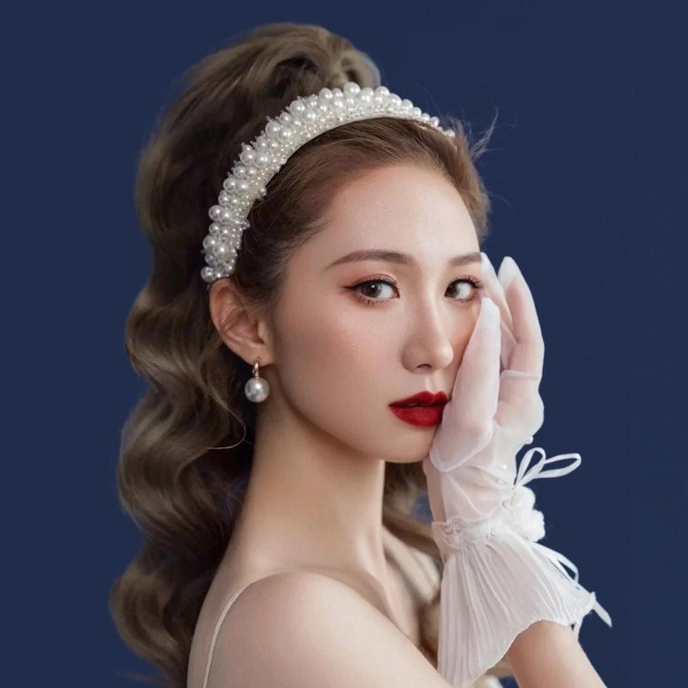 Wide Side Pearl Headbands Baroque Women Hairbands Elegant Bridal Hair Hoop  Party
