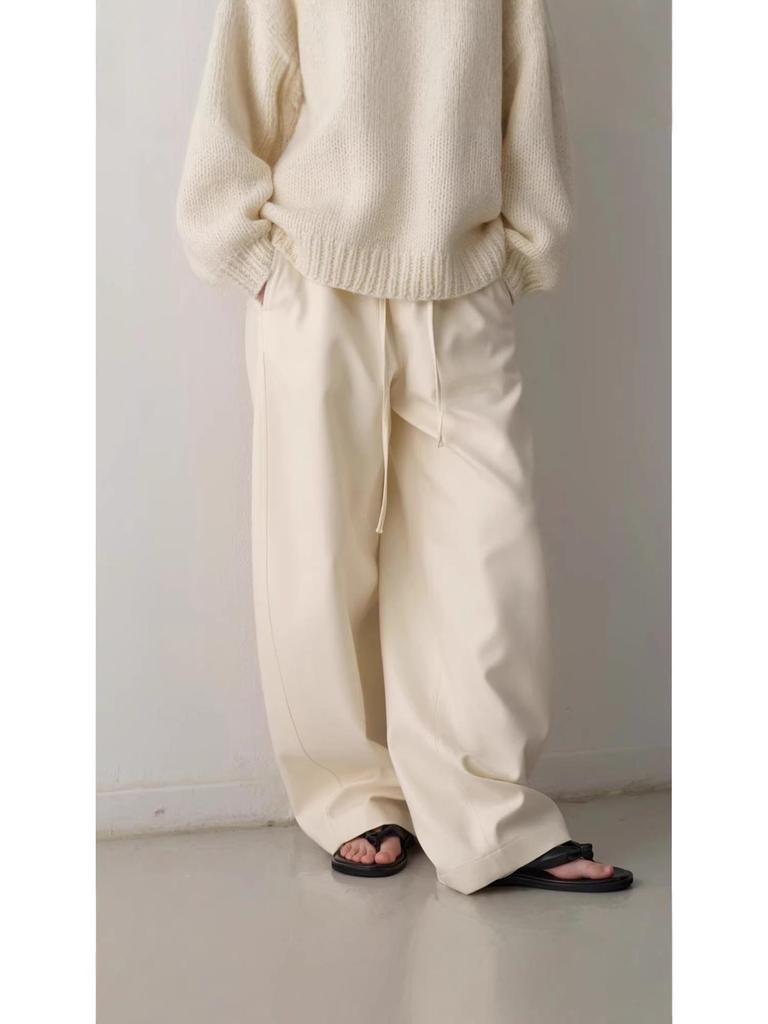 Sister Teng Autumn/Winter High-Waist Wide-Leg Pants - Lazy Style Casual Curved Fit for Women