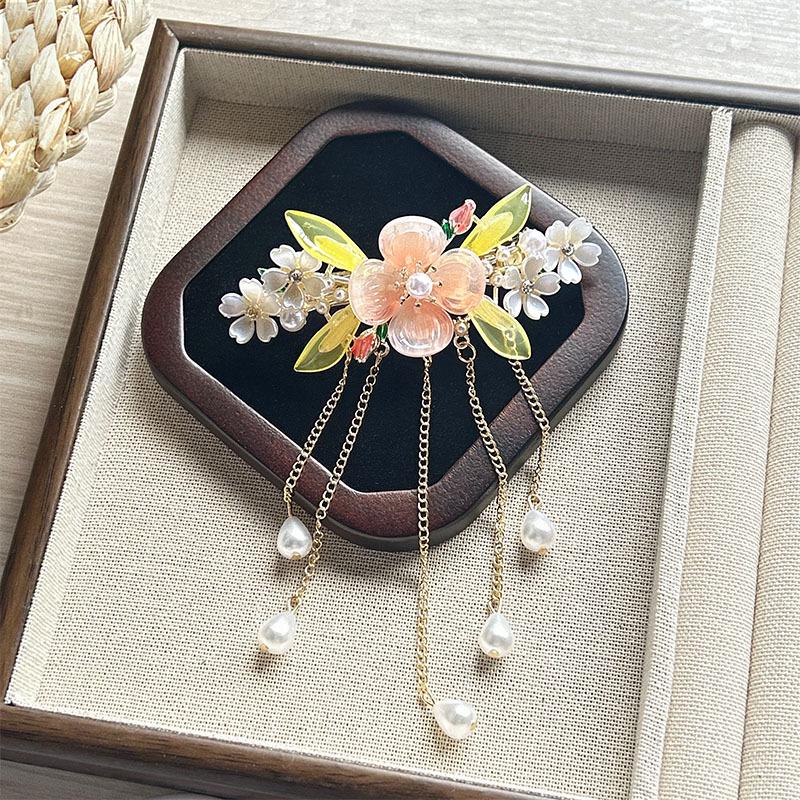 Винтажная Цветочная Заколка для Волос для Женщин - Элегантный Аксессуар для Волос с Жемчужной Кисточкой