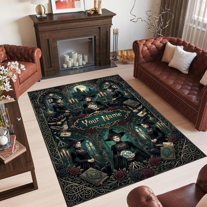 Witchcraft Theme Crystal Velvet Rug Personalized Custom Name Text Soft Floor Mat Home Decor