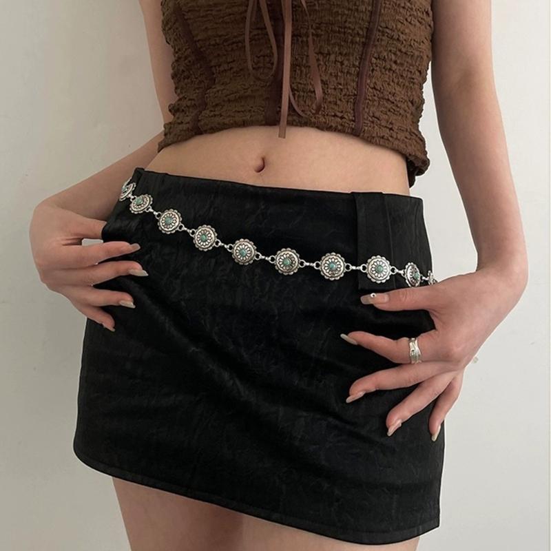 Damen Legierung geschnitzte Türkis Schnalle Taillenkette für Bankett Damen Kleid Gürtel