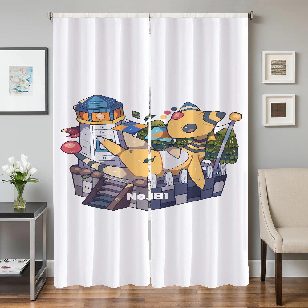 Home Interior Kitchen Curtains for Living Room 2 Pieces Blackout Curtains Door Curtain Pokemon Partition Bedroom Decoration