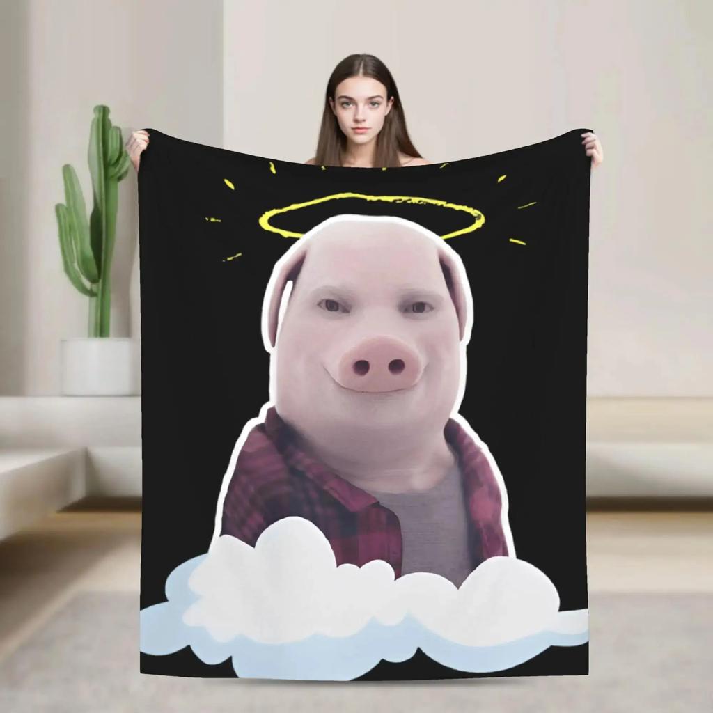 Super Soft Funny Meme Throw Blanket  John Pork Shoutout Design Comfortable Bedspread for Kids Bedroom or Sofa Decor