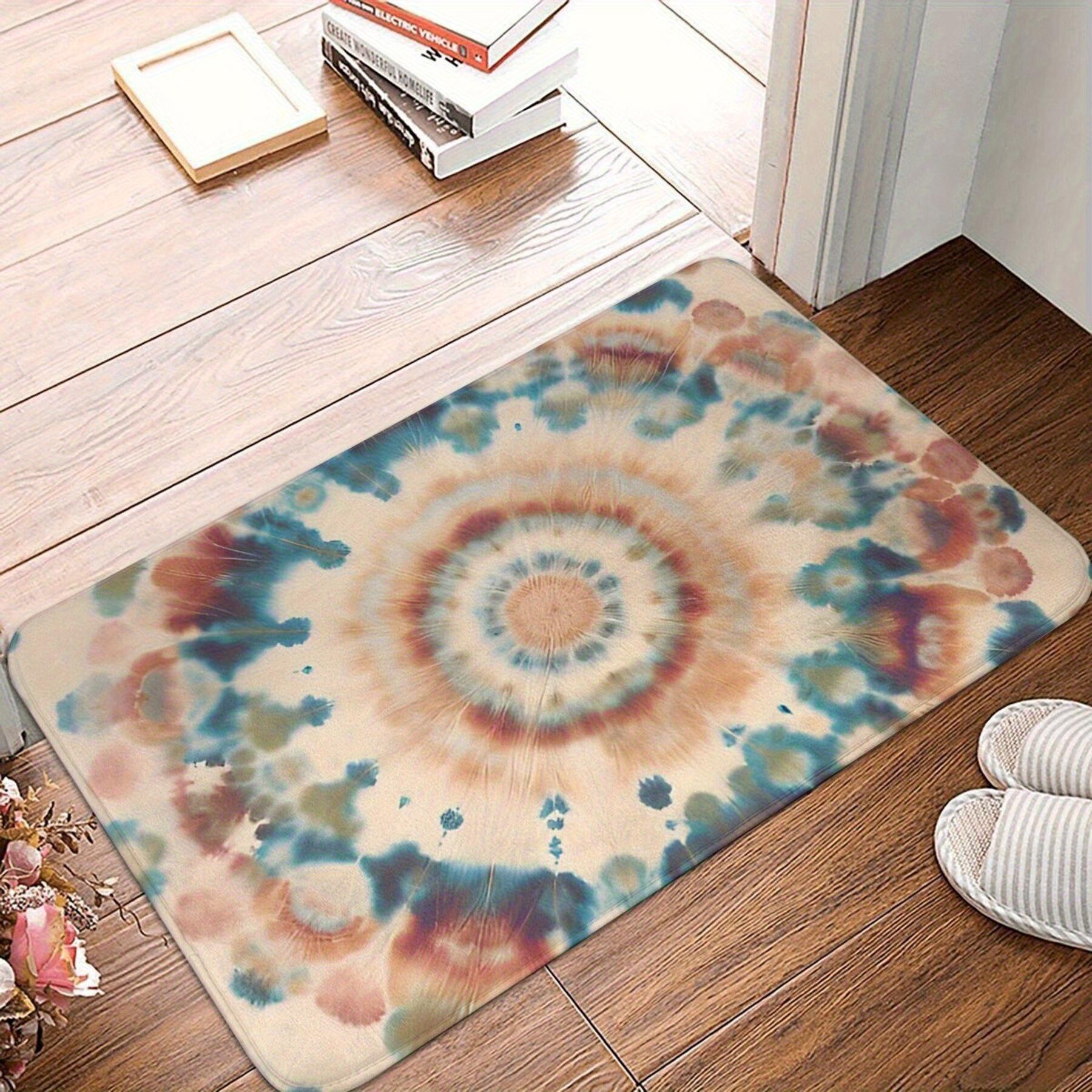 

Tie-Dye Flannel Bathroom Mat - Lightweight Machine Washable Doormat with Rubber Backing, 100% Tech Fabric, Irregular Shape for H 40x60cm