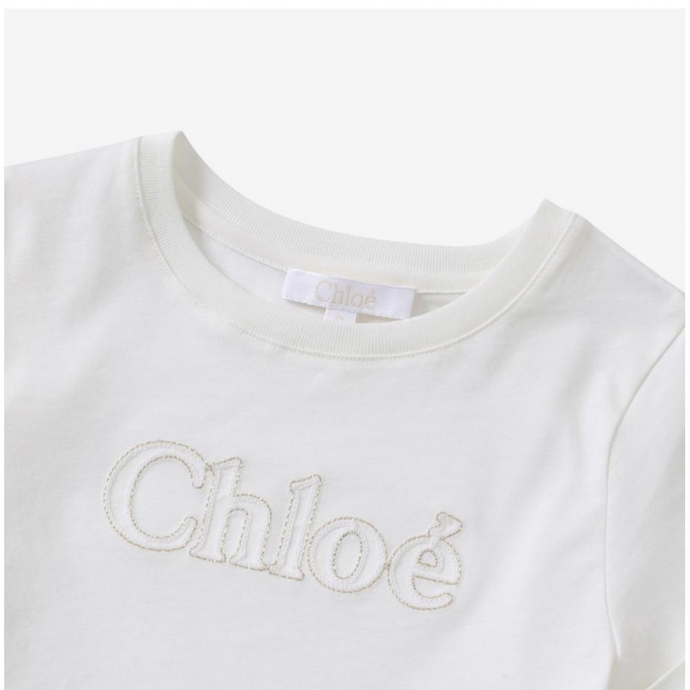 Chloe C20110 117 Logo Embroidery Kids Short Sleeve Tee