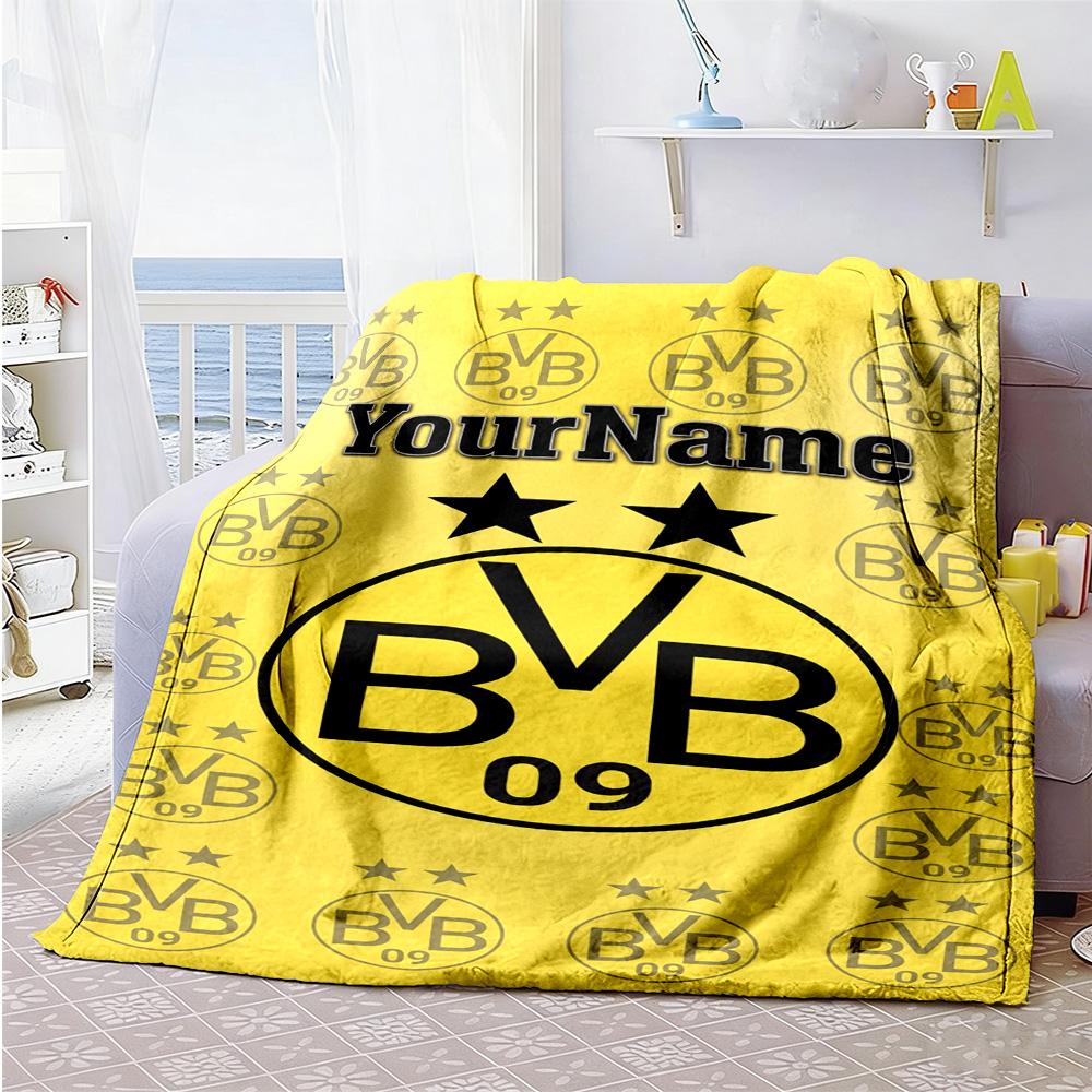Borussia Dortmund Personalized Name Blanket Lightweight Personalized Blanket Soft & Cozy Perfect for Nap Sofa Livingroom Bedding All-Season Use