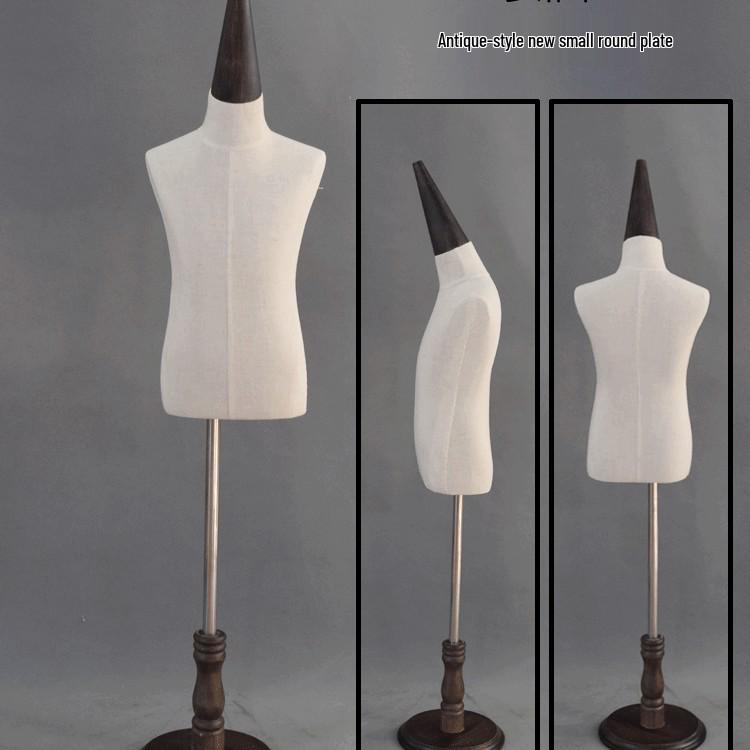 

Vintage Children s Half-Body Mannequin with Solid Wood Base, Wrapped in Fabric 2 Years [Small Round Base]