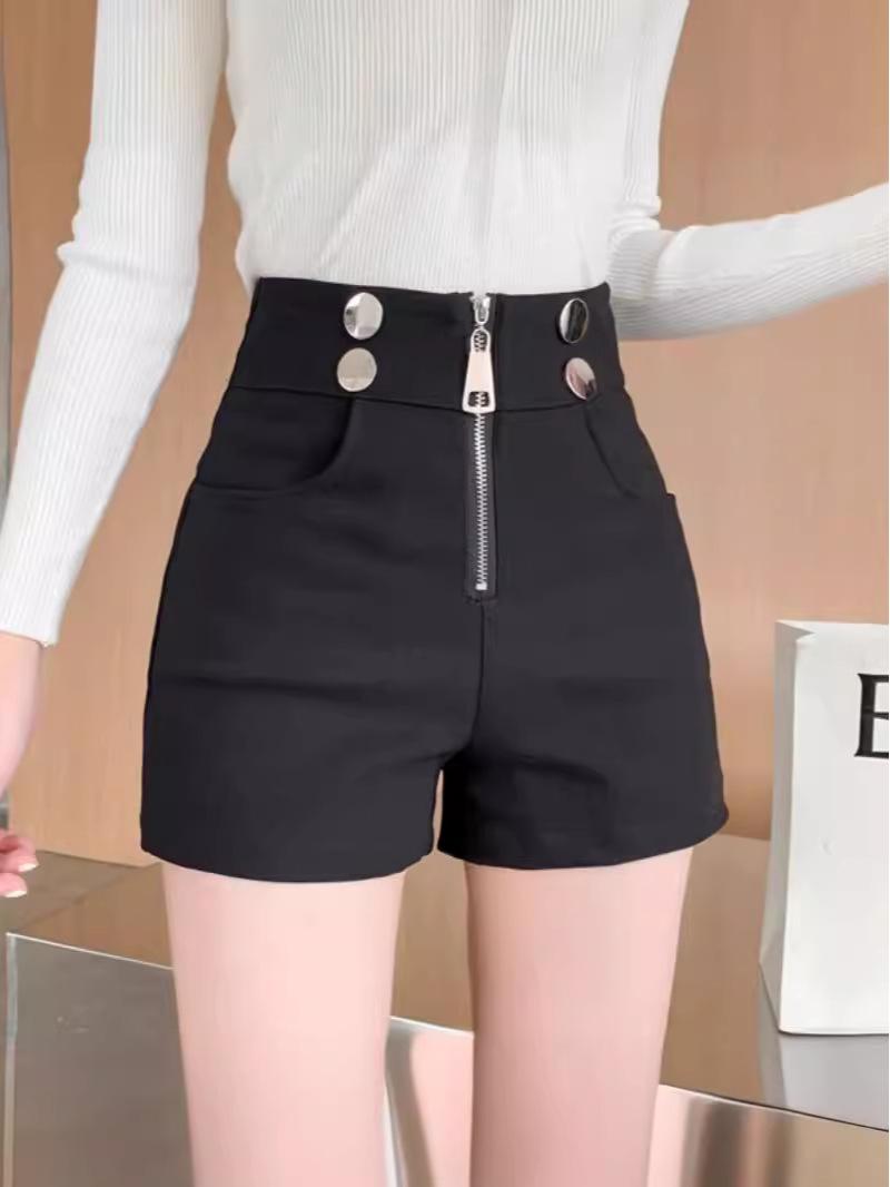 

2024 Women s High-Waist Black Spring Shorts: New Korean Style, Casual and Versatile Hot Pants Double Extra Large