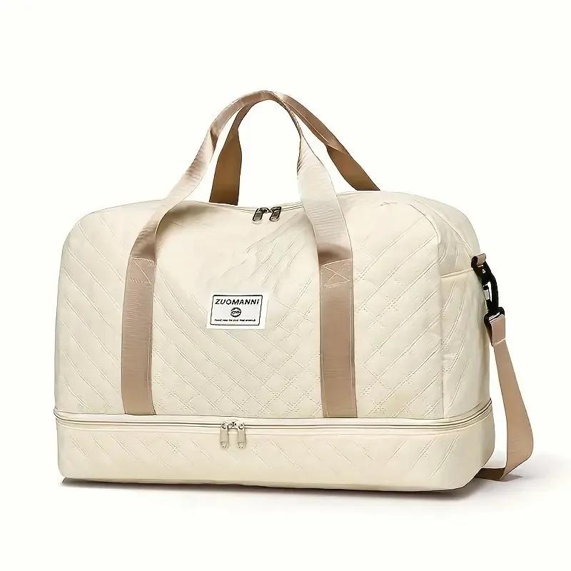 

1PC Fashiable Diamd Grid Multifunctial Lightweight Leisure Travel Bag Dry Wet Separati Waterproof Train Sports Yoga Bag бежевый