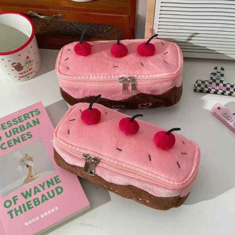 Sweet Cherry Pencil Case for Kids Girl Cake Dessert Cherry Stationery Bag Large Capacity Pen Bag Student Makeup storage case