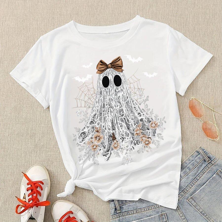 Halloween Cute Lace Ghost Cloth DIY Iron Heat Transfer Printing Stickers T-shirt Sportswear Clothing Party Decoration
