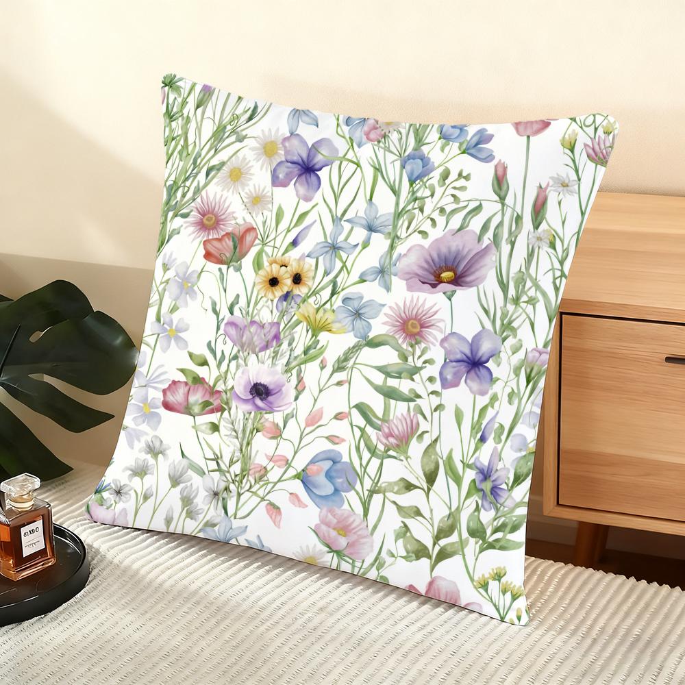 Boho Wildflowers Pattern Cushion Cover Soft Short Plush Pillow Cover Smooth Cozy Texture Aesthetic Cushion Case Home Decor