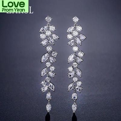 Neueste Cz Zirkonia Kristall Blatt Lange Tropfen Ohrringe Für Elegante Frauen Braut Hochzeit Schmuck Zubehör Geschenk Ep2232